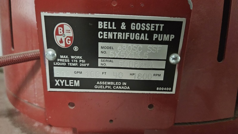800 GPM @ 100' TDH, Bell & Gossett #E80SC-SSF, split coup0led vertical in-line centrifugal pump, 40 HP, 2018 - Image 2