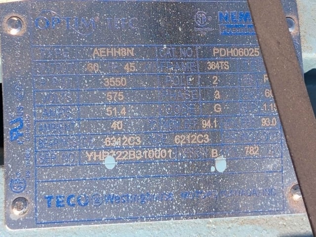 60 HP 3550 RPM Teco Westinghouse #AEHH8N, electric driver, 2025 - Image 3