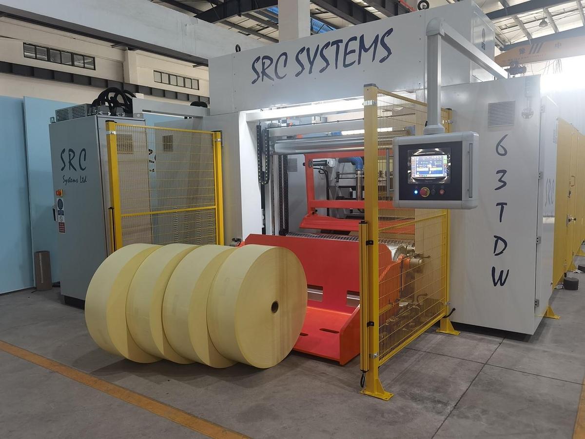 SRC Systems #72TDW, 2 drum slitter rewinder, 72"-110" roll width, 72" unwind roll diameter, BST EKR500 edge - Image 1
