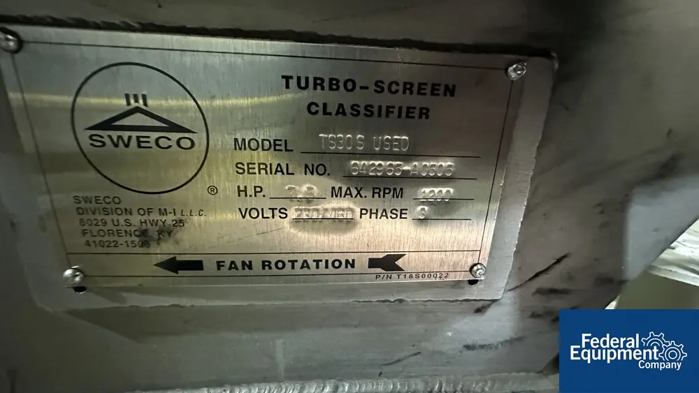 Sweco #TS-30, Turbo-Screen Classifier, Stainless Steel, 7.5 HP, 30", 230/460 V. - Image 2