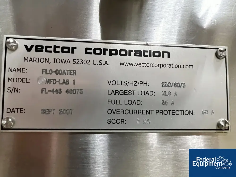Vector #VFC-Lab-1-Flo-Coater, Fluid Bed Dryer, batch type, 2007 - Image 2