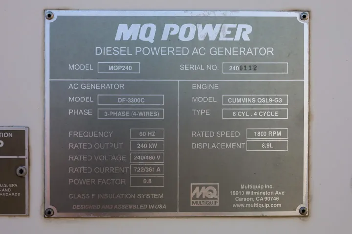 240 KW Multiquip #QSL9-G3, diesel generator, trailer, sound attenuated enclosure, voltage selector switch, 11 - Image 6