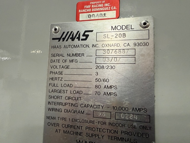 Haas #SL-20T, CNC Lathe, 20" swing, 8" chuck, 2.5" bar, 4000 RPM, 30 HP, 10 station, MistBuster, 208/220 V. - Image 6