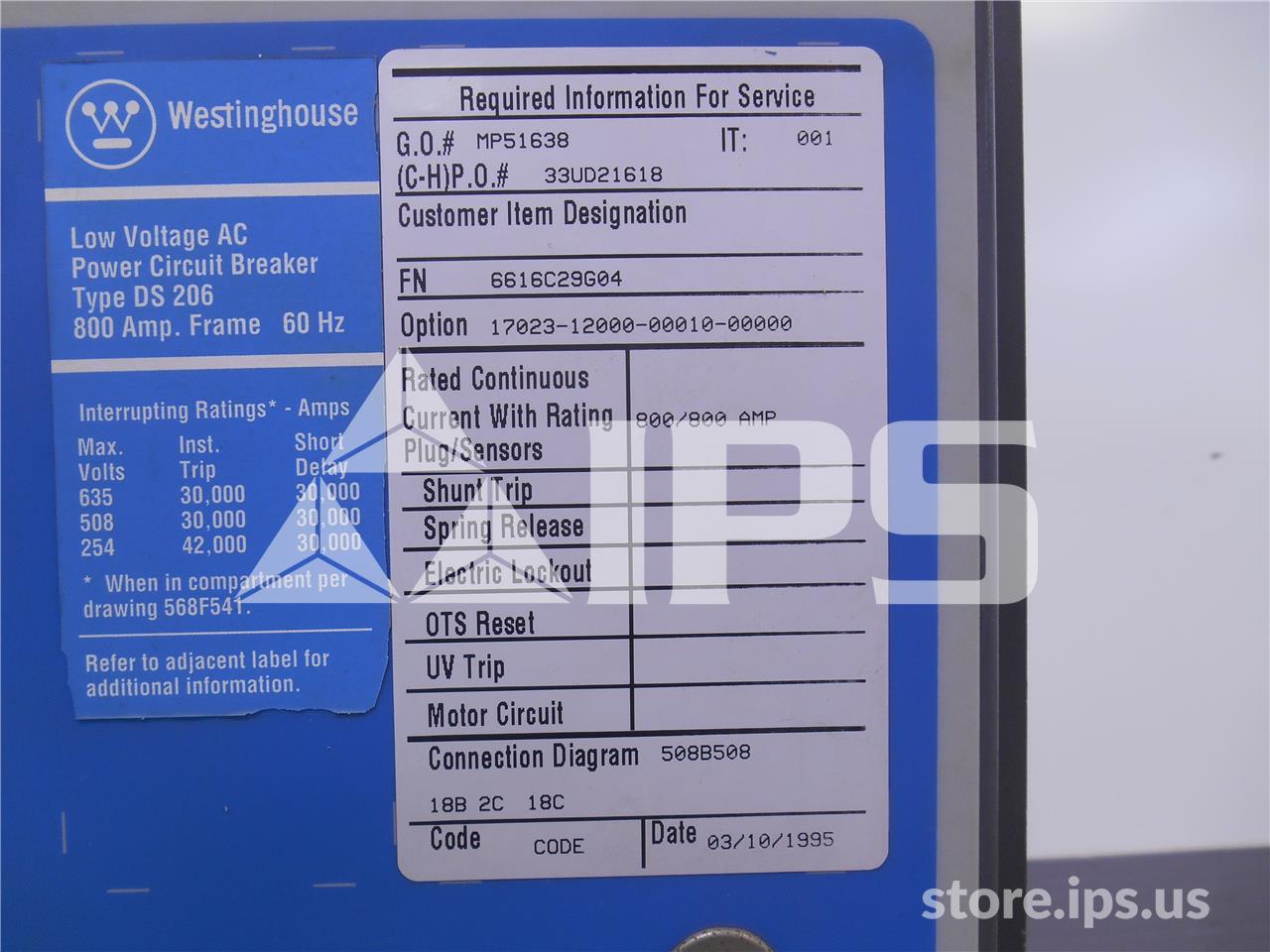 800 Amps WH Ds-206 Mo/do 800 Amps Ct - Image 2