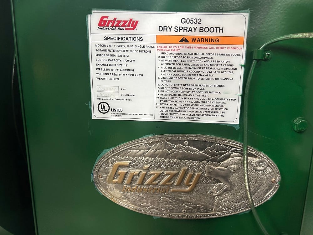 Grizzly #G0532, Dry Spray Booth, 34" x 19", reconditioned - Image 6
