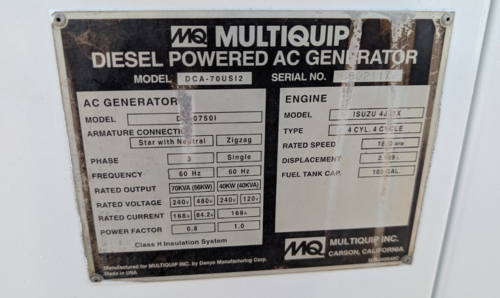 56 KW Multiquip #DCA-70USI2, 5432 hours - Image 10