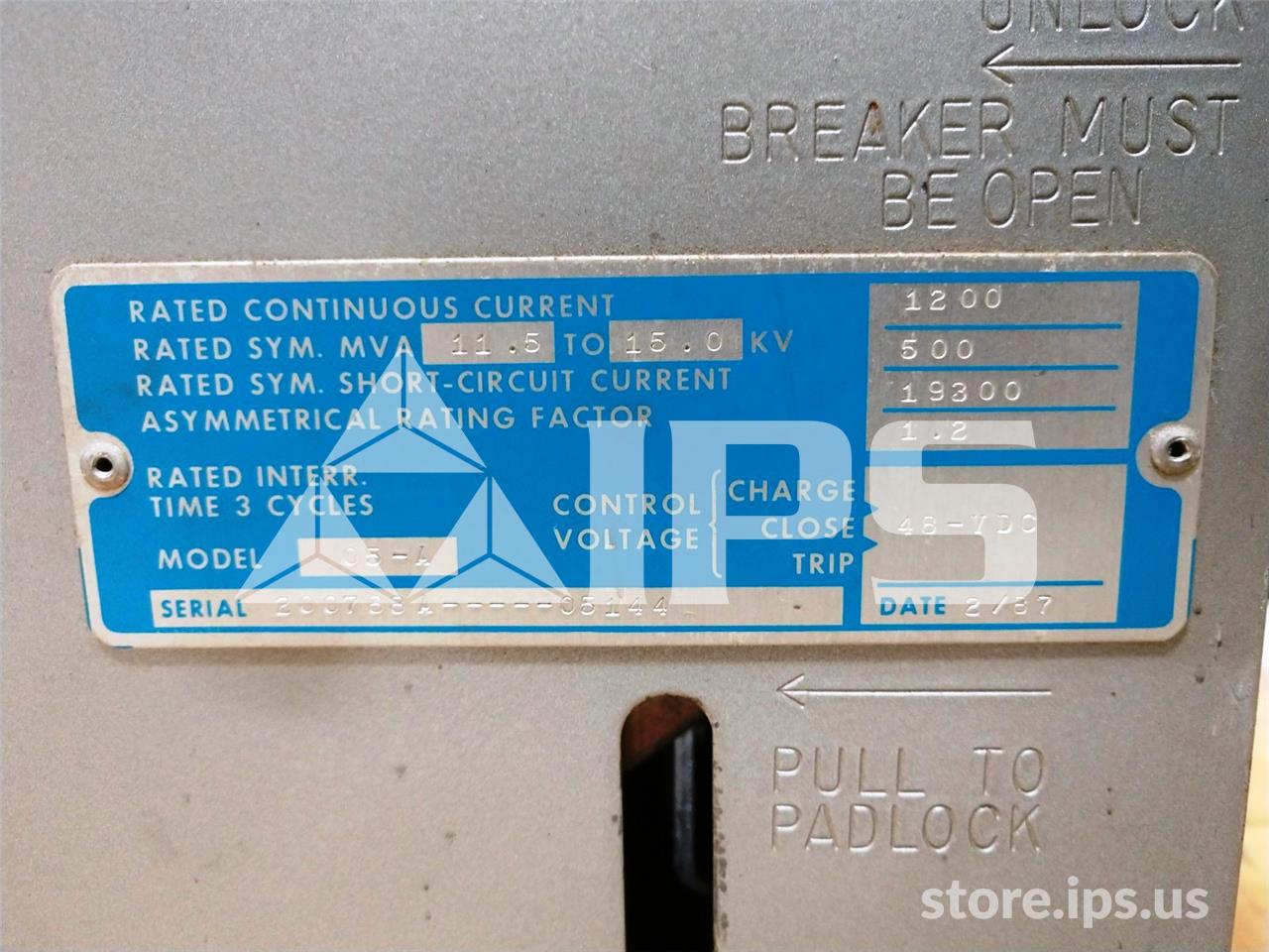 1200 Amps Bbc 15vhk 500 Model 05 Amps Eo/do 48 Volts DC Control, 19.3k Amps Sc, Bottle# Vb1-1212-25 - Image 5