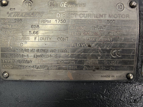 298 KW 1750 RPM General Electric 5CD224TA873B801, Frame CD508AY, DC brake motor, 500 VA, 150/300 VF - Image 2