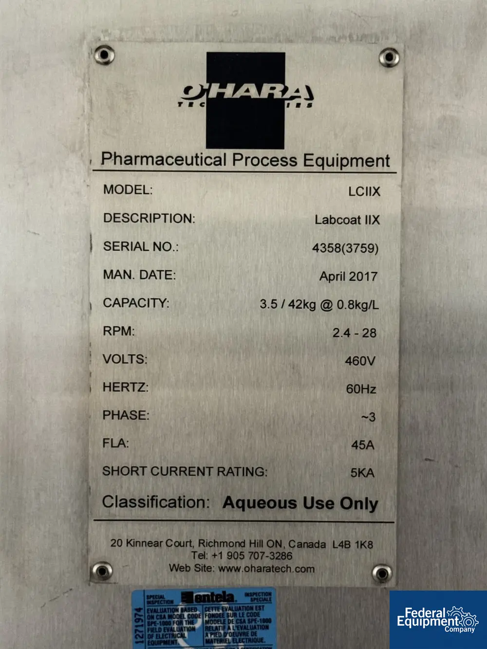 Ohara #LCIIX-Labcoat, coating pan, Stainless Steel, AB controls, 460 V., 2017 - Image 2