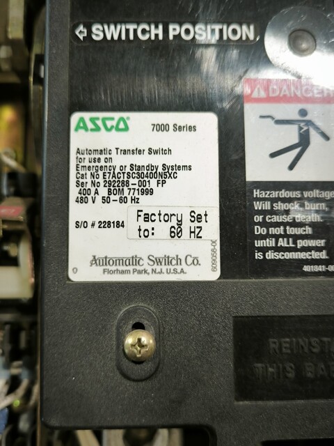 400 Amp. ASCO E7ACTSC30400N5-XC, Automatic Transfer Switch, 480 Volts, AS IS - Image 3
