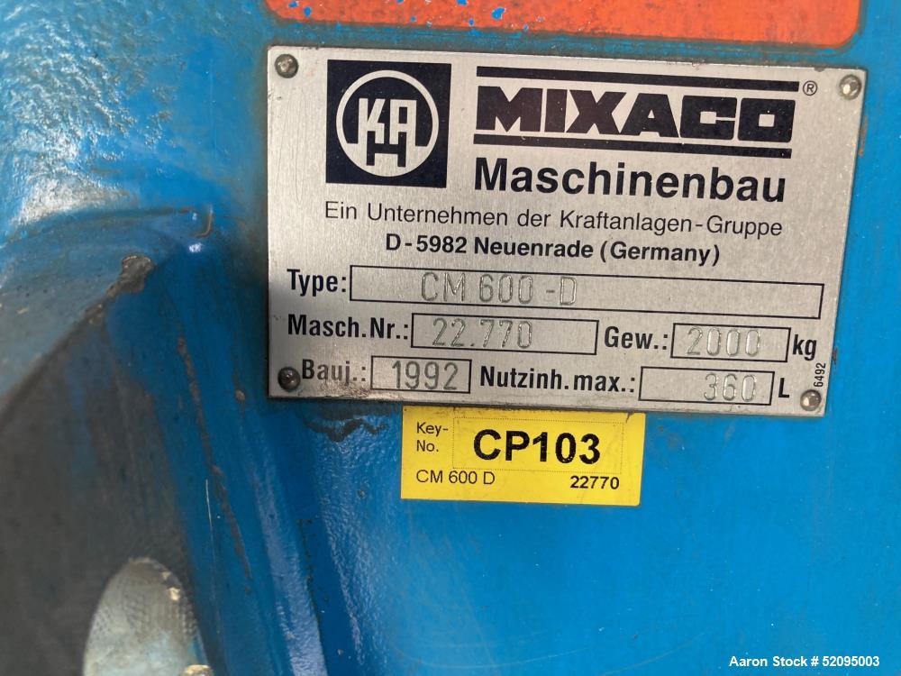600 liter Mixaco #CM-600D, Container Mixer, 40 HP, 380 V., Stainless Steel, 1992 - Image 5