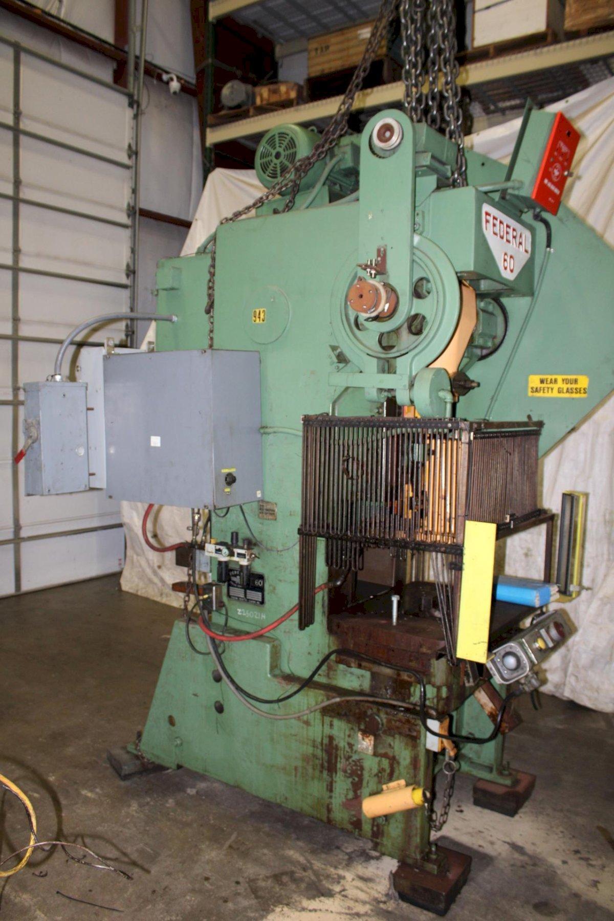 60 Ton, Federal #60, OBI metalworking punch press, 4" stroke, 13" Shut Height, 2.5"ram adj., 45-90 SPM, 32" - Image 7