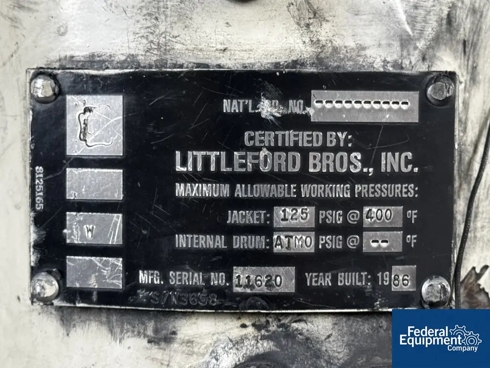 10 liter Littleford #W-10, High Intensity Mixer, Stainless Steel, 125 psi jacket, on stand - Image 8