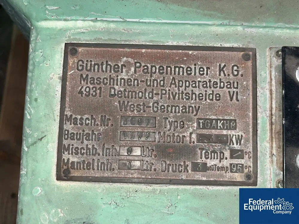8 liter Papenmeier #TGAHK8, High Intensity Mixer, 3 KW, 220/440 V., on base (2 available) - Image 2