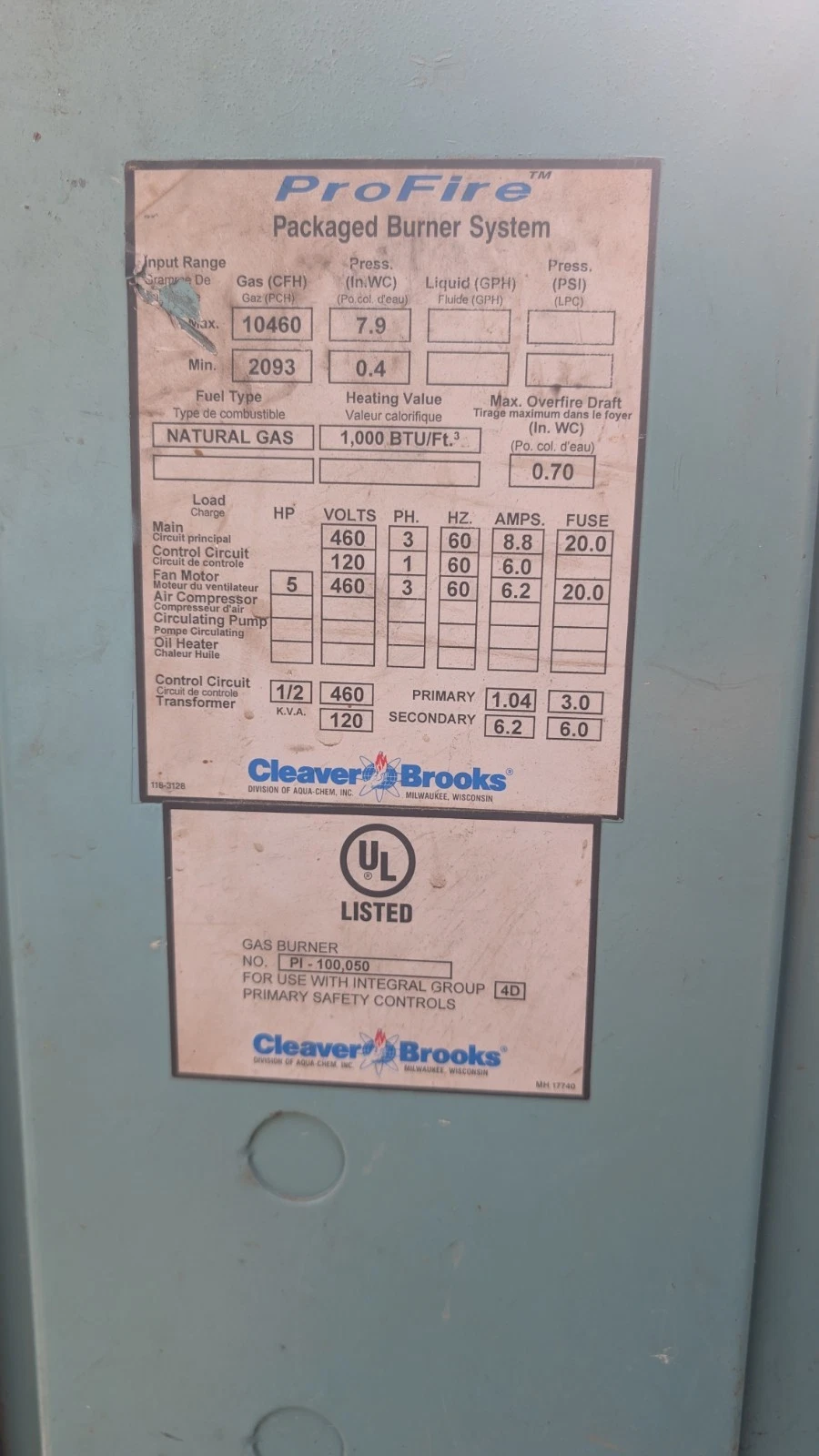 250 HP Cleaver-Brooks, Packaged Firetube Gas Boiler, 10,4600 BTU, 125 PSI - Image 10