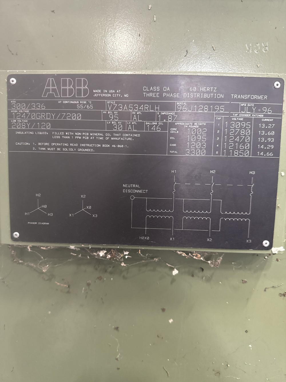 300/336 KVA 12470GY/7200 Primary, 208Y/120 Secondary, 3 phase, Padmount Transformer - Image 1