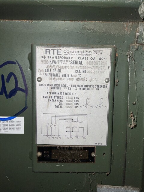 500 KVA 4160Y/2400 Primary, 480Y/277 Secondary, 3 phase, Padmount Transformer - Image 1