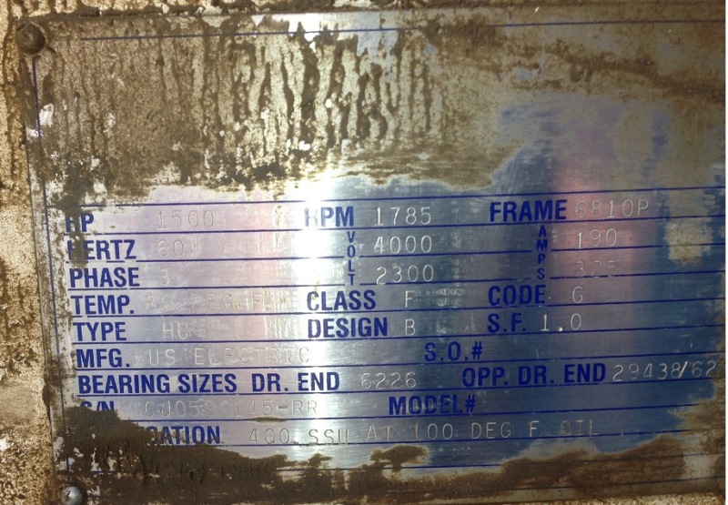 1500 HP 1800 RPM U.S. Motors, Frame 6810PA, weather protected enclosure type 1, VHS, vertical hollow shaft - Image 1