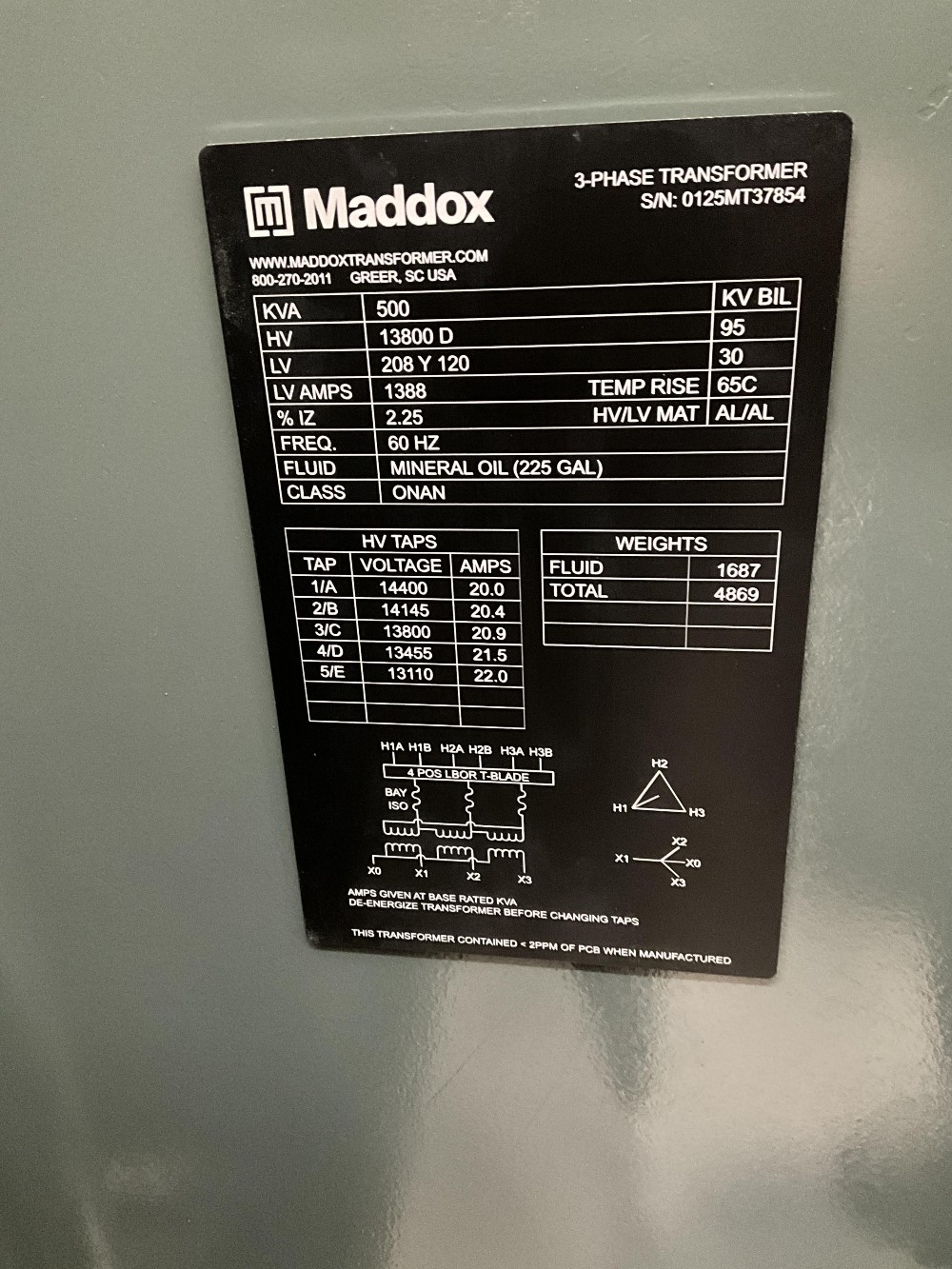 500 KVA 13800 Delta Primary, 208Y/120 Secondary, 3 phase, Padmount Transformer - Image 1