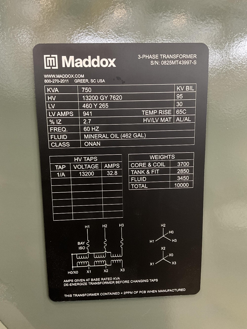 750 KVA 13200GY/7620 Primary, 460GY/265 Secondary, 3 phase, Padmount Transformer - Image 1