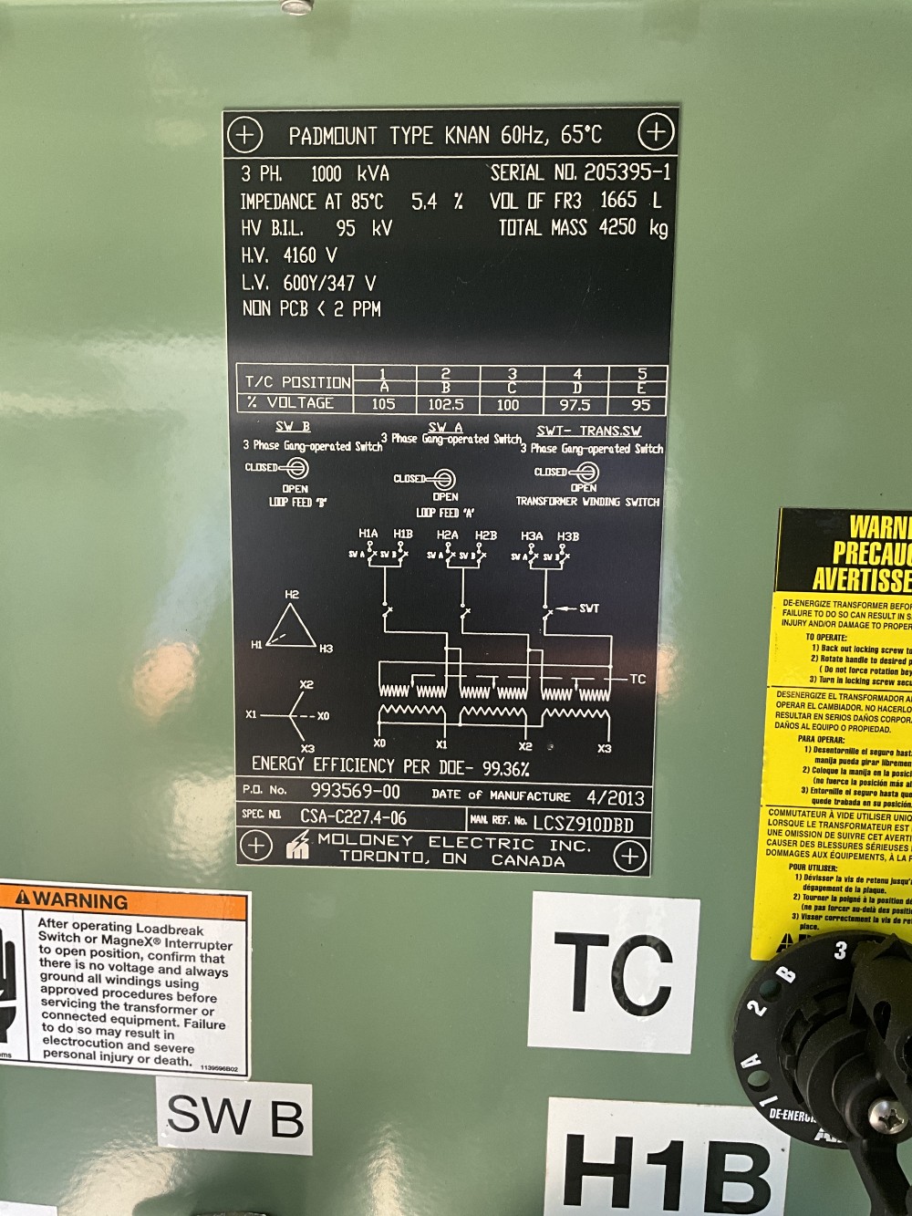 1000 KVA 4160 Delta Primary, 600Y/347 Secondary, 3 phase, Padmount Transformer - Image 1