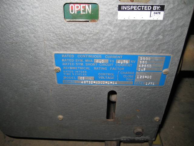 3000 Amp, ITE, 5HK-350, 4160 Volts, 125 VDC, electrically operated, drawout - Image 2