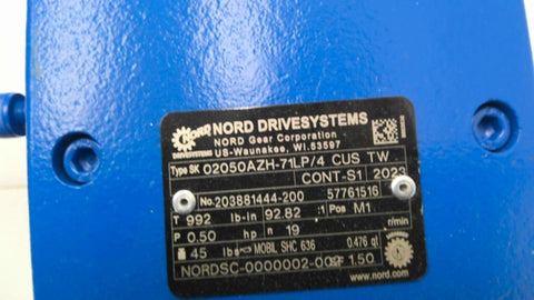 .5 HP 1725 RPM Nord #SK71LP/4 CUS TW, Gear Motor, 92.82:1 Ratio, 3 Phase, 230/460 Volts, 2023 - Image 3