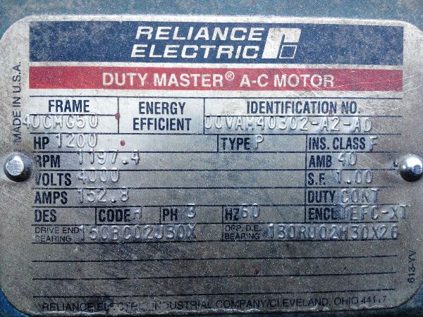 1200 HP 1197 RPM Reliance, Frame 40CMG50, TEFC, ind motor, 4000 Volts (2 available) - Image 3