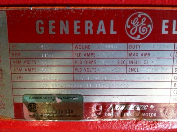 400 HP 1150 RPM General Electric, Frame CD4358, SPFG-SV, rblt, 550VA, 120/240VF - Image 2