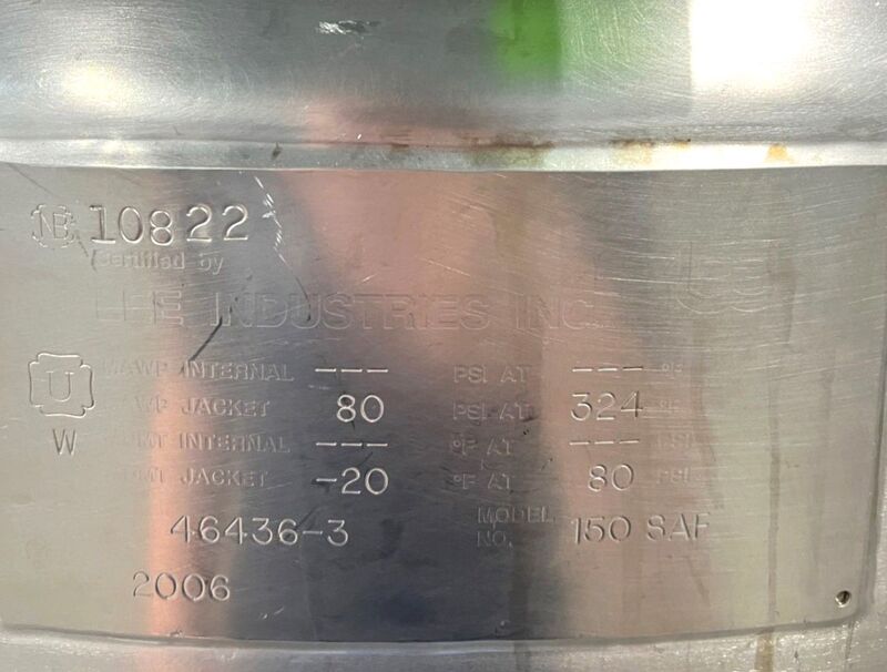 150 gallon Lee, double motion 316 Stainless Steel mix kettle w/ sweep agitation, 2006 - Image 8
