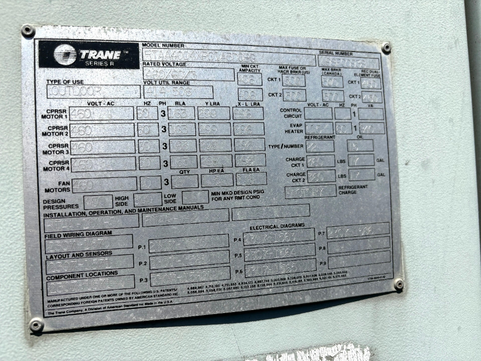 400 Ton, Trane #RTAA, air cooled chiller, 460 V., 60 Hz, 3-ph, great condition - Image 8