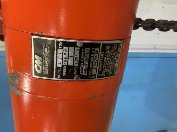 1 Ton, Cm #L, Electric Chain Hoist, 10' Lift height, 20" Hook-to-Hook, 16 FPM, 1 HP, 220/440 V - Image 8