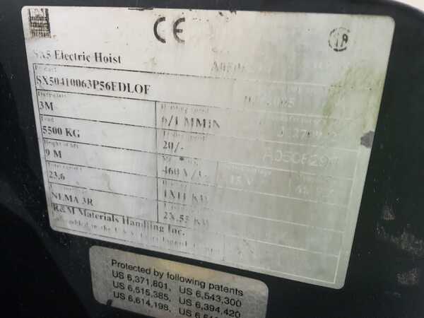 7.5 Ton, R & M #SX50410080P56FDLOF, Crane Hoist, 9 m Lift height, 6/1 MPM Lift Speed, 20 FPM Trolly Speed - Image 8