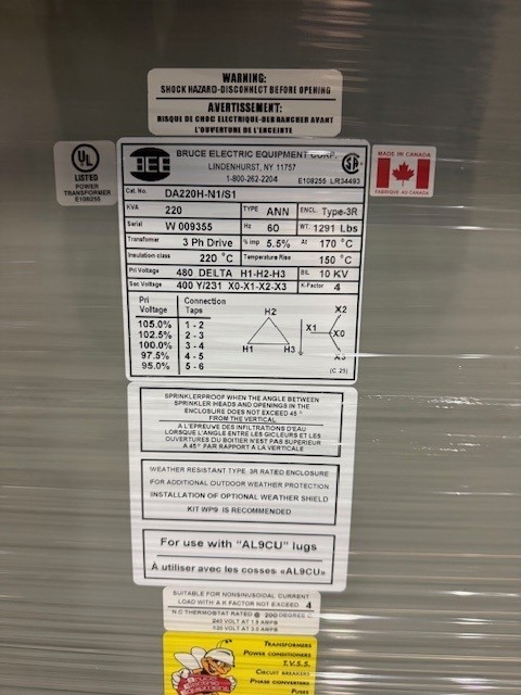 220 KVA 480 Primary, 400Y/231 Secondary, Rex Power Magnetics, aluminum winding, Nema 1 - Image 2