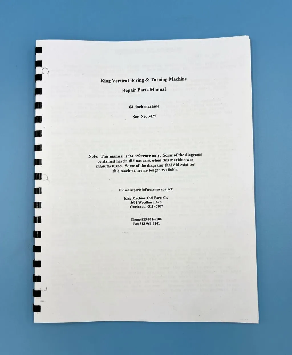 King #84, Vertical Boring Machine Parts Manual - Image 1