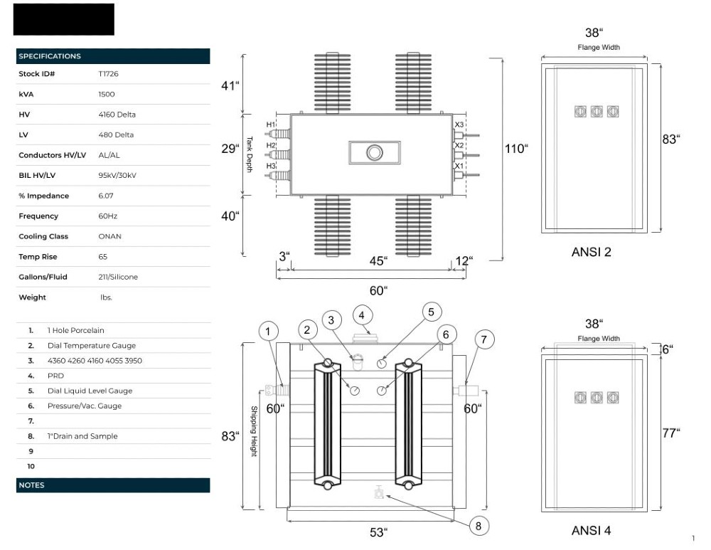 1500 KVA 4160 Delta Primary, 480 Delta Secondary, SUB, Recon(shipment available in 10 days) - Image 1