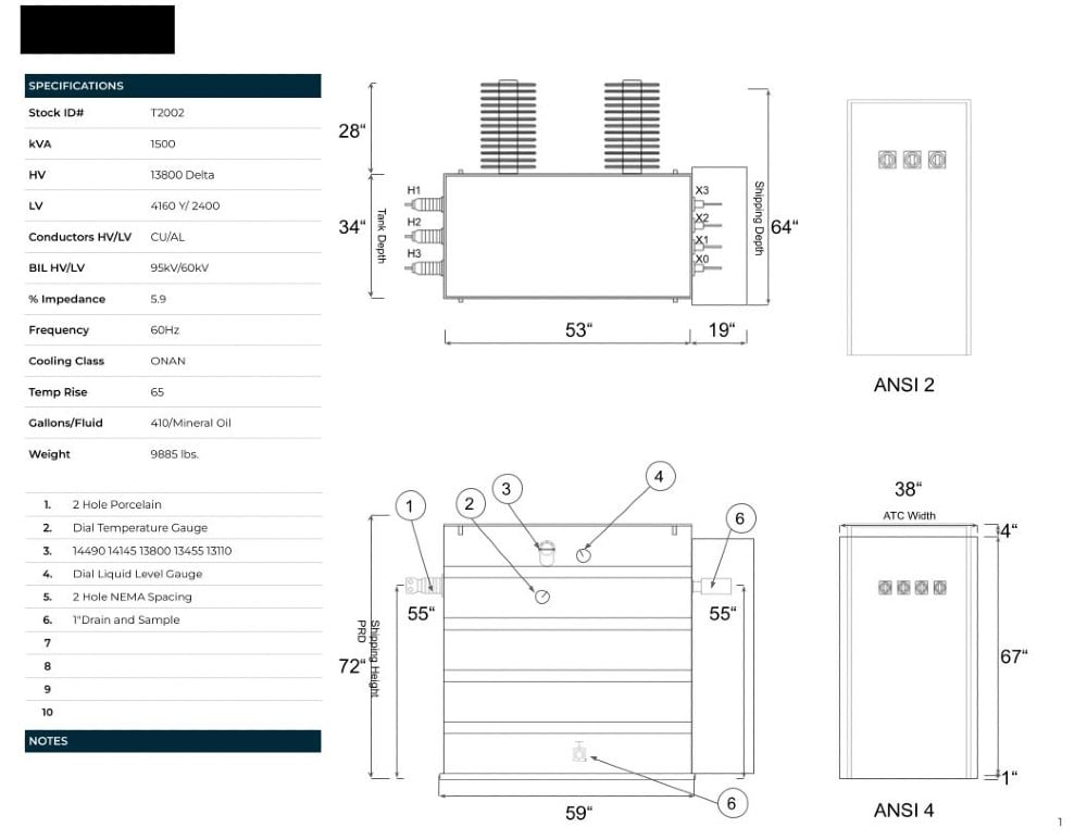 1500 KVA 13800 Delta Primary, 4160Y/2400 Secondary, SUB, Recon (2 available, shipment available in 10 days) - Image 2