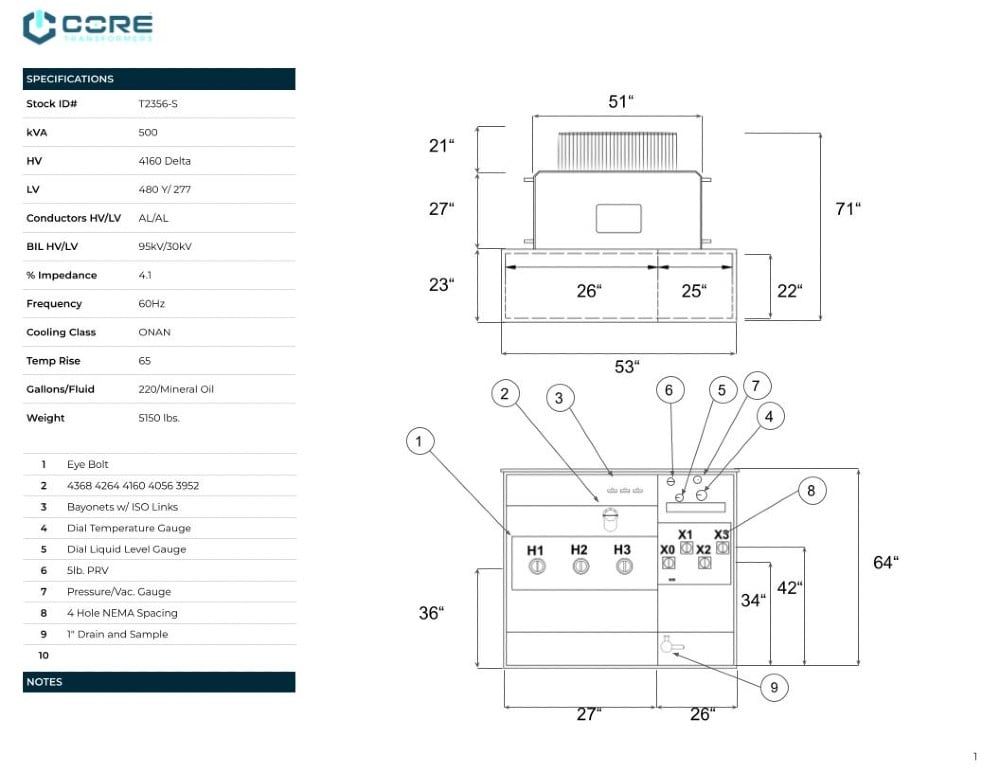 500 KVA 4160 Delta Primary, 480Y/277 Secondary, PAD, proCORE(immediate shipment available) - Image 7
