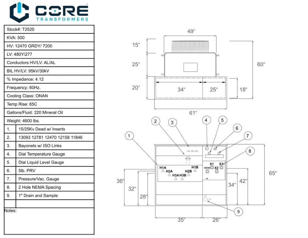 500 KVA 12470GrdY/7200 Primary, 480Y/277 Secondary, PAD, Recon(2 available, shipment available in 10 days) - Image 1
