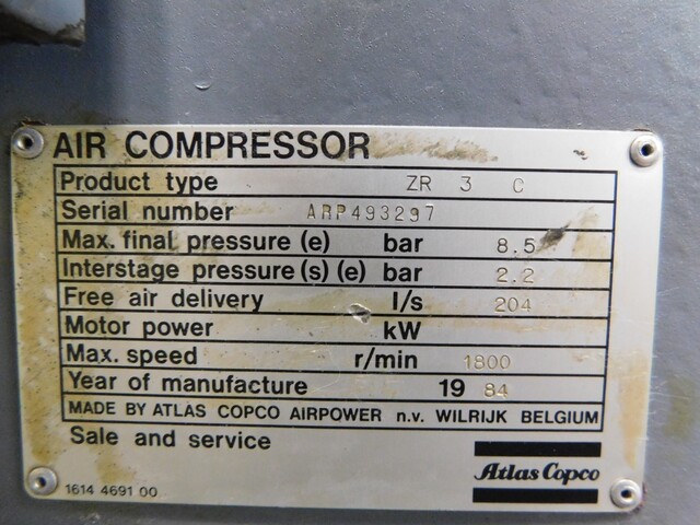 Atlas Copco #ZR-3-C, Air Compressor, 8.5 Bar, 204 I/S, 1800 RPM - Image 10