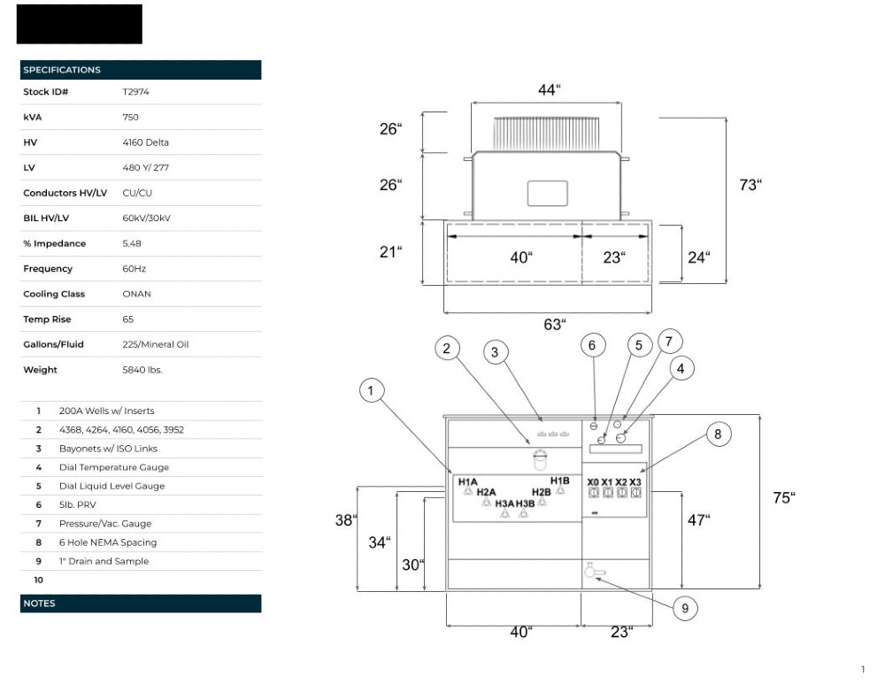 750 KVA 4160 Delta Primary, 480Y/277 Secondary, PAD, Recon - Image 1