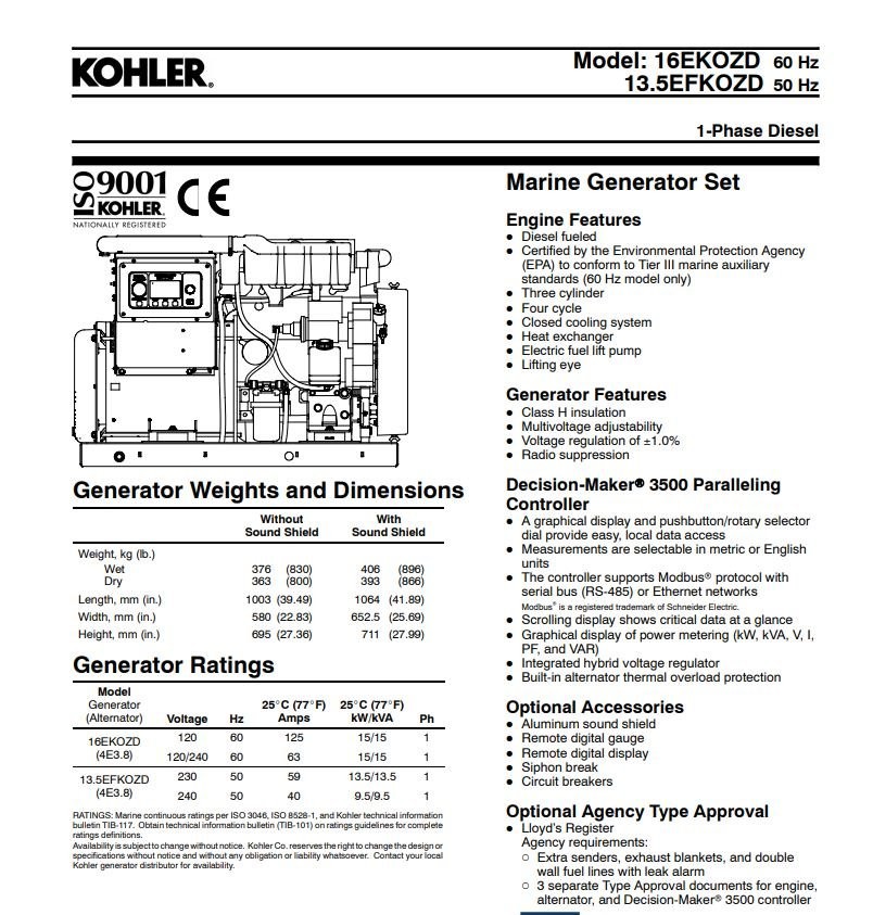 16 KW Kohler /Yanmar #16EFOZ, Marine generator - Image 9