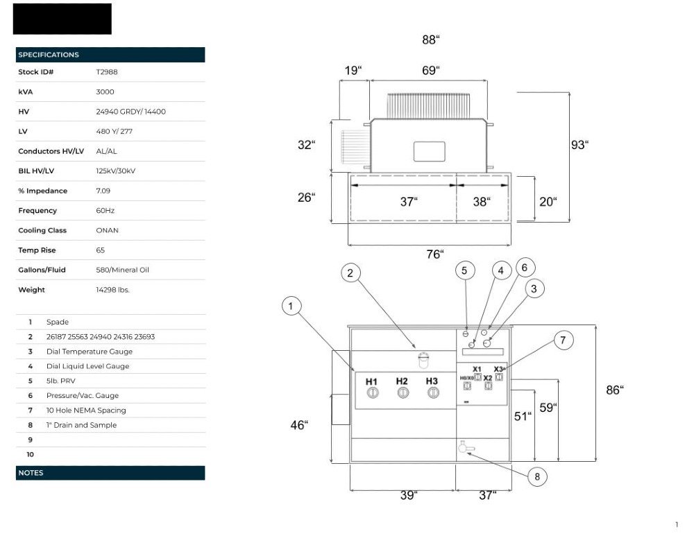 3000 KVA 24940GrdY/14400 Primary, 480Y/277 Secondary, PAD, Recon - Image 1