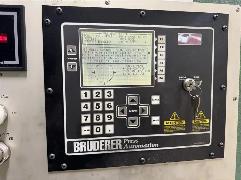 60 Ton, Bruderer #BSTA60IIUSL, high speed stamping press, 0625" to 2" stroke, 2.5" ram adjustment, 1996 - Image 9