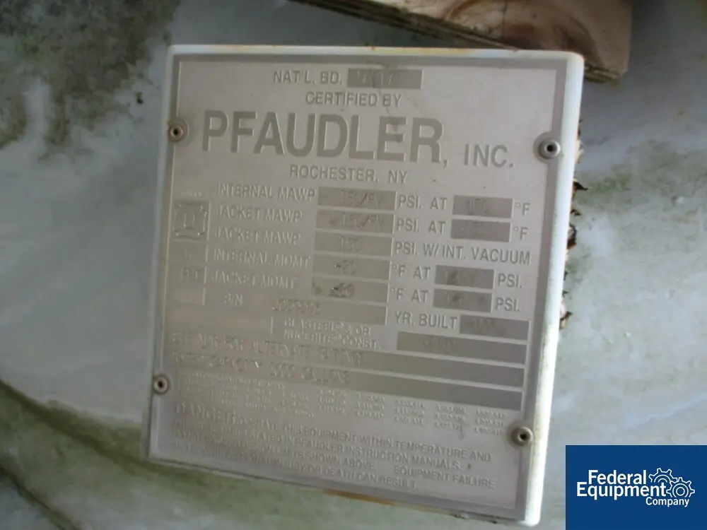 1000 gallon Pfaudler #RS60-1000, Glass-Lined Reactor, Unused, 2000 - Image 2