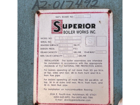 2200 HP Superior Boiler Works Inc #8-5-11000, gas fired boiler, 150 psi, 75900 PPH, 2006 - Image 4