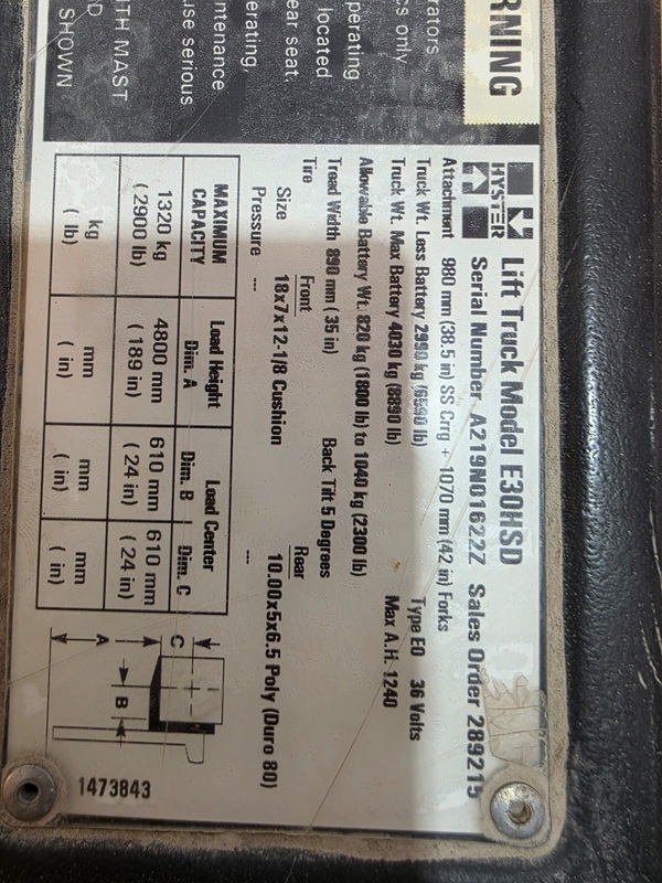 3000 lb. Hyster #E30HSD, electric, forklift, 3 wheel, 2002 - Image 7