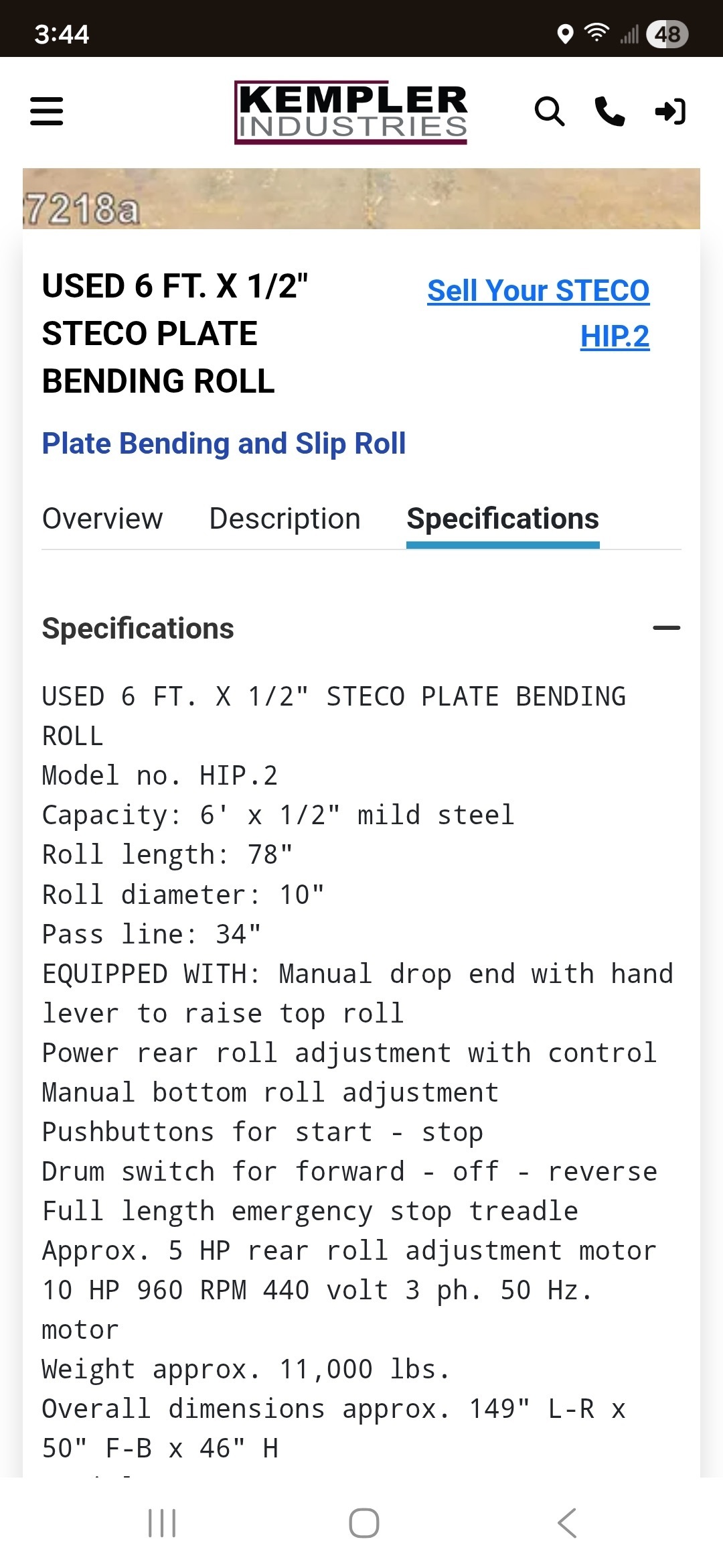 6' x 2" Steco #HIP-2, plate roll, 10" roll diameter, 34" pass line, manual drop end w/hand lever to raise top - Image 3