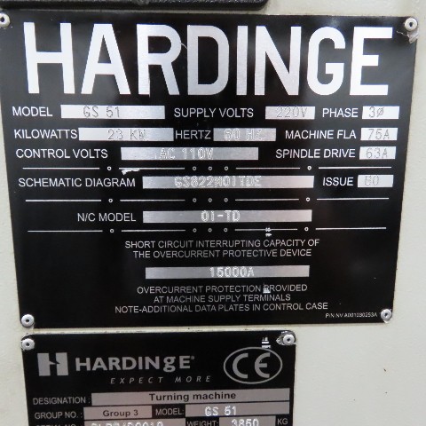 Hardinge #GS-51, CNC Turning Center, 3" PH W/LNS Bar Feeder (Needs Sub Spindle Work), 2000" mm between - Image 2