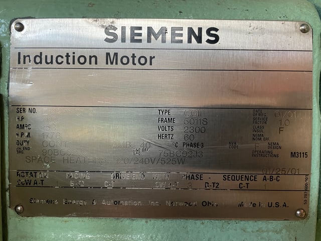 700 HP 1800 RPM Siemens, Frame 5011S, WPIIBB, 2300 Volts - Image 3